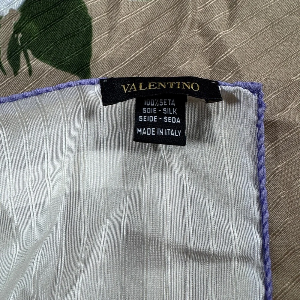 Valentino Silk Scarf Floral Bouquet Tan Purple White Square Made in Italy 34x34